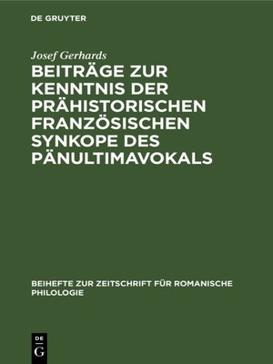 cover image of Beiträge zur Kenntnis der prähistorischen französischen Synkope des Pänultimavokals
